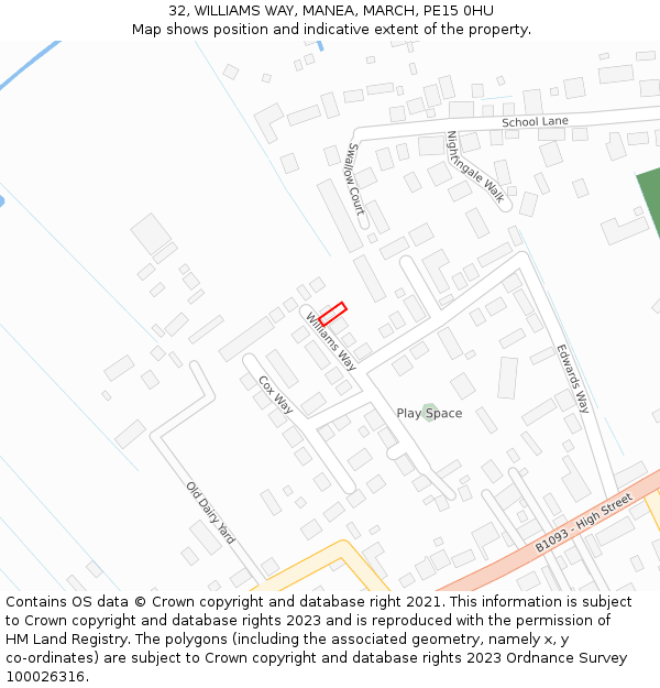 32, WILLIAMS WAY, MANEA, MARCH, PE15 0HU: Location map and indicative extent of plot