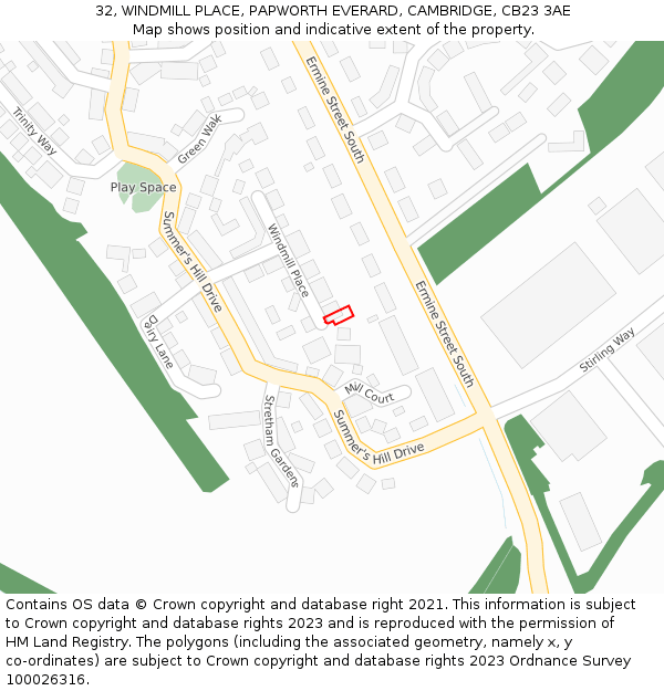 32, WINDMILL PLACE, PAPWORTH EVERARD, CAMBRIDGE, CB23 3AE: Location map and indicative extent of plot