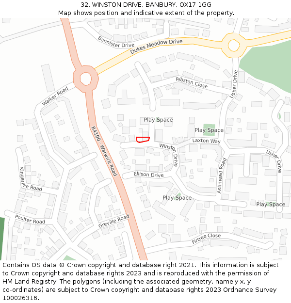 32, WINSTON DRIVE, BANBURY, OX17 1GG: Location map and indicative extent of plot
