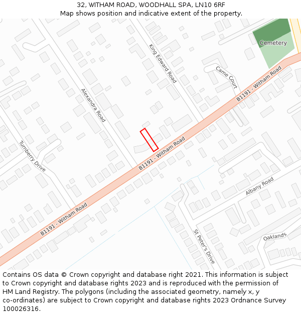 32, WITHAM ROAD, WOODHALL SPA, LN10 6RF: Location map and indicative extent of plot