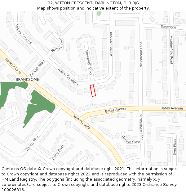 32, WITTON CRESCENT, DARLINGTON, DL3 0JG: Location map and indicative extent of plot
