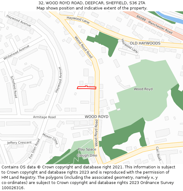32, WOOD ROYD ROAD, DEEPCAR, SHEFFIELD, S36 2TA: Location map and indicative extent of plot