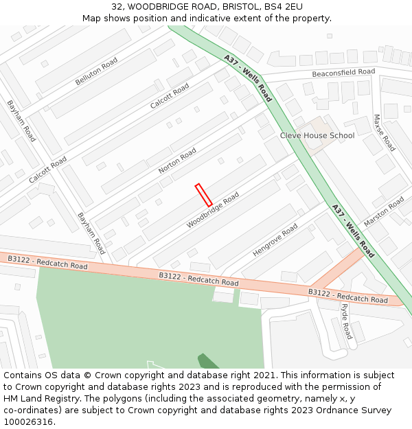 32, WOODBRIDGE ROAD, BRISTOL, BS4 2EU: Location map and indicative extent of plot