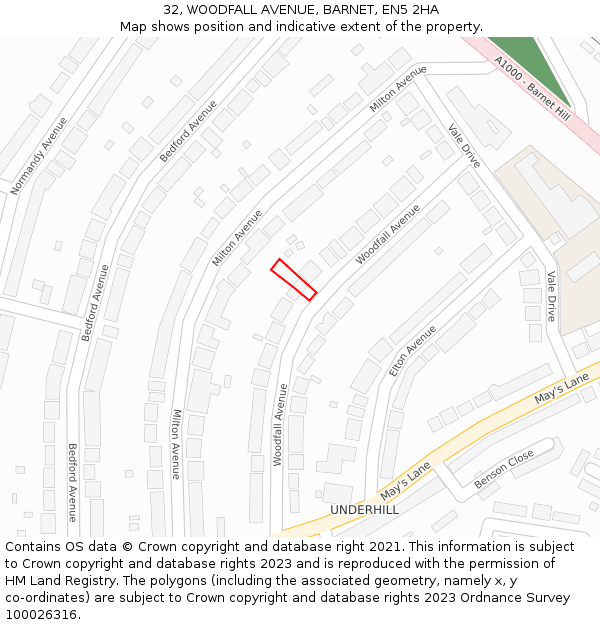 32, WOODFALL AVENUE, BARNET, EN5 2HA: Location map and indicative extent of plot