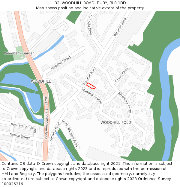 32, WOODHILL ROAD, BURY, BL8 1BD: Location map and indicative extent of plot