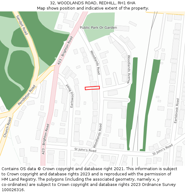32, WOODLANDS ROAD, REDHILL, RH1 6HA: Location map and indicative extent of plot