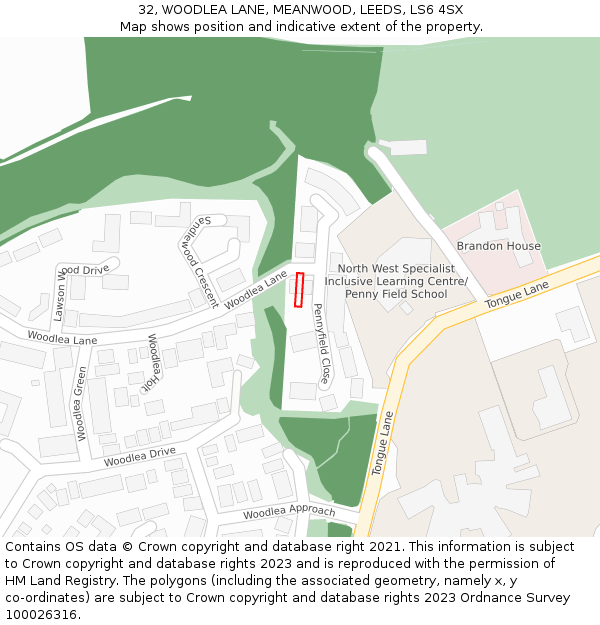 32, WOODLEA LANE, MEANWOOD, LEEDS, LS6 4SX: Location map and indicative extent of plot
