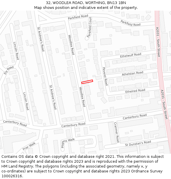 32, WOODLEA ROAD, WORTHING, BN13 1BN: Location map and indicative extent of plot