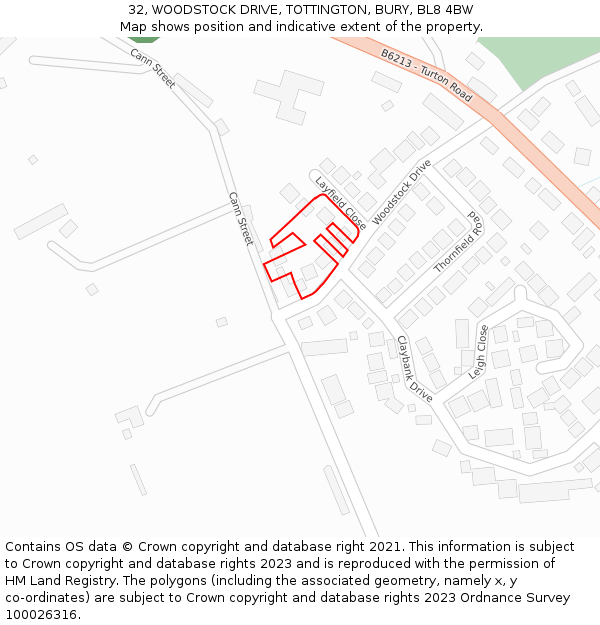 32, WOODSTOCK DRIVE, TOTTINGTON, BURY, BL8 4BW: Location map and indicative extent of plot