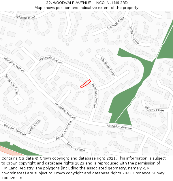 32, WOODVALE AVENUE, LINCOLN, LN6 3RD: Location map and indicative extent of plot