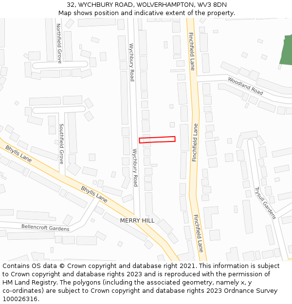 32, WYCHBURY ROAD, WOLVERHAMPTON, WV3 8DN: Location map and indicative extent of plot