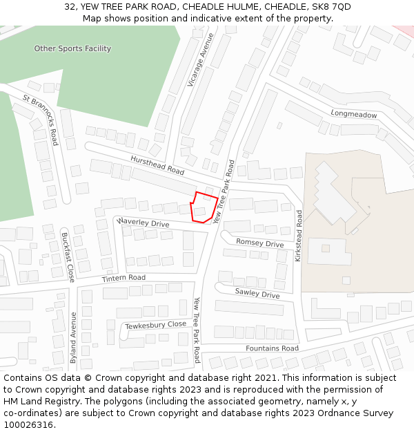 32, YEW TREE PARK ROAD, CHEADLE HULME, CHEADLE, SK8 7QD: Location map and indicative extent of plot