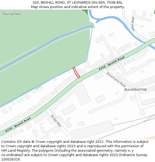 320, BEXHILL ROAD, ST LEONARDS-ON-SEA, TN38 8AL: Location map and indicative extent of plot