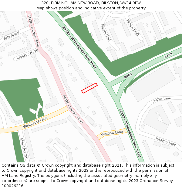 320, BIRMINGHAM NEW ROAD, BILSTON, WV14 9PW: Location map and indicative extent of plot