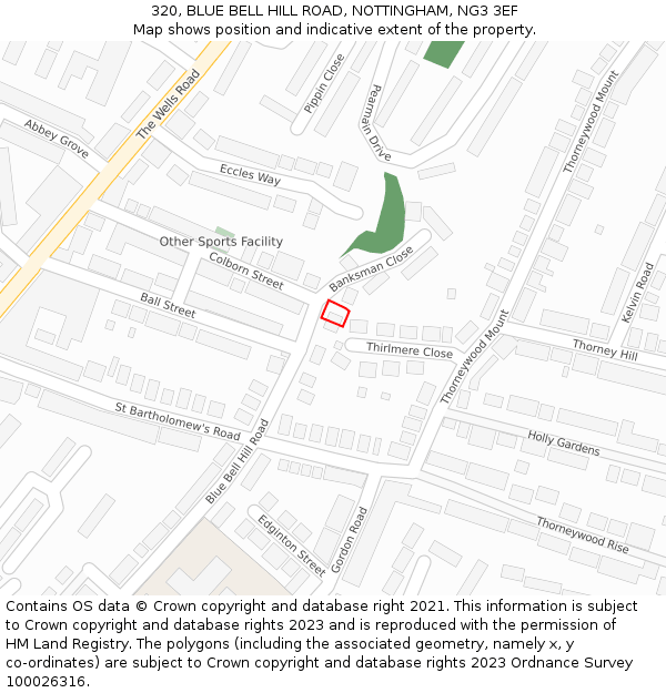 320, BLUE BELL HILL ROAD, NOTTINGHAM, NG3 3EF: Location map and indicative extent of plot