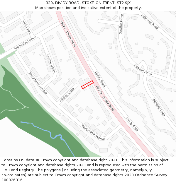 320, DIVIDY ROAD, STOKE-ON-TRENT, ST2 9JX: Location map and indicative extent of plot