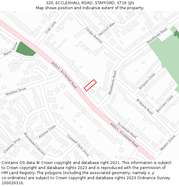 320, ECCLESHALL ROAD, STAFFORD, ST16 1JN: Location map and indicative extent of plot