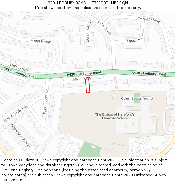 320, LEDBURY ROAD, HEREFORD, HR1 1QN: Location map and indicative extent of plot