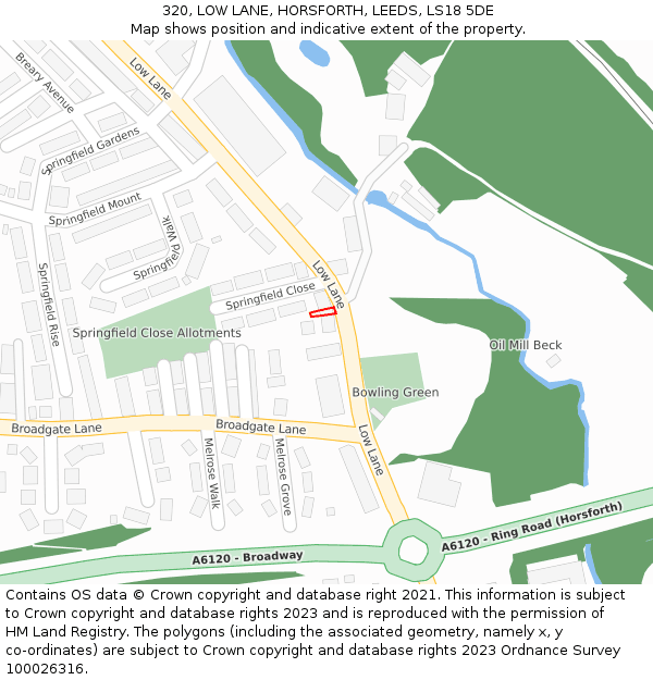 320, LOW LANE, HORSFORTH, LEEDS, LS18 5DE: Location map and indicative extent of plot