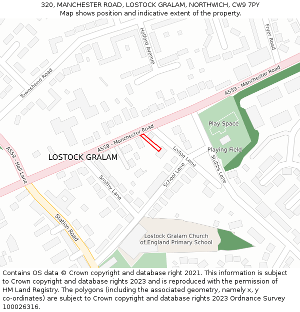 320, MANCHESTER ROAD, LOSTOCK GRALAM, NORTHWICH, CW9 7PY: Location map and indicative extent of plot