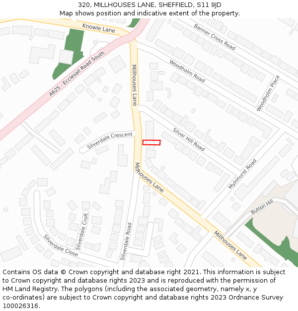 320, MILLHOUSES LANE, SHEFFIELD, S11 9JD: Location map and indicative extent of plot