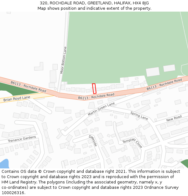 320, ROCHDALE ROAD, GREETLAND, HALIFAX, HX4 8JG: Location map and indicative extent of plot