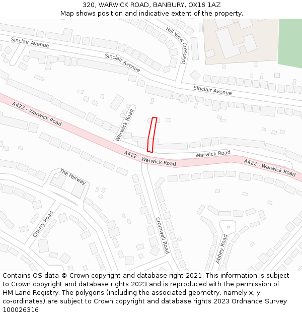 320, WARWICK ROAD, BANBURY, OX16 1AZ: Location map and indicative extent of plot