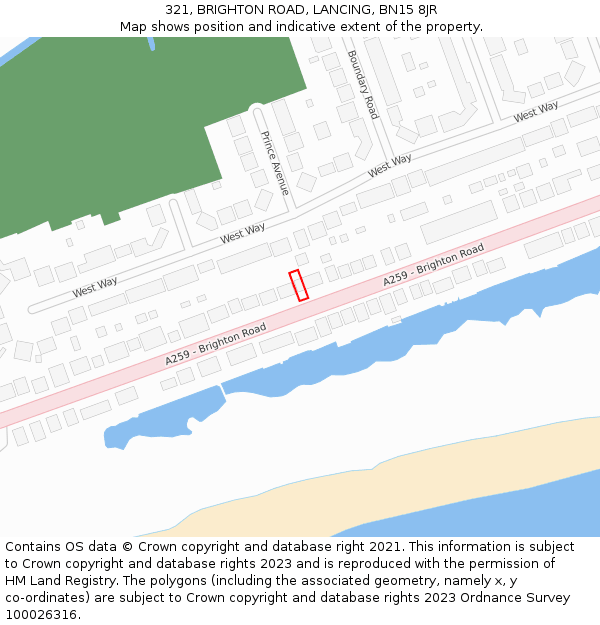 321, BRIGHTON ROAD, LANCING, BN15 8JR: Location map and indicative extent of plot