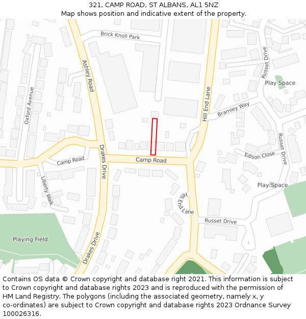 321, CAMP ROAD, ST ALBANS, AL1 5NZ: Location map and indicative extent of plot