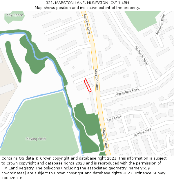 321, MARSTON LANE, NUNEATON, CV11 4RH: Location map and indicative extent of plot