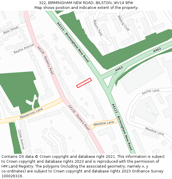 322, BIRMINGHAM NEW ROAD, BILSTON, WV14 9PW: Location map and indicative extent of plot