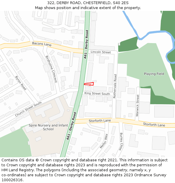 322, DERBY ROAD, CHESTERFIELD, S40 2ES: Location map and indicative extent of plot