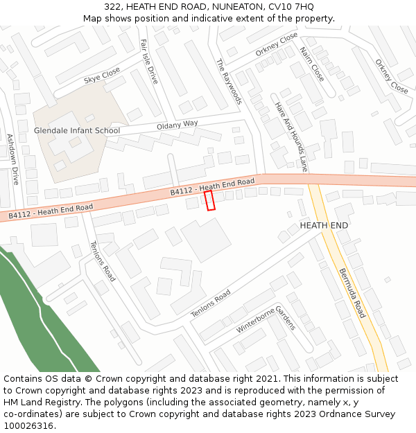 322, HEATH END ROAD, NUNEATON, CV10 7HQ: Location map and indicative extent of plot