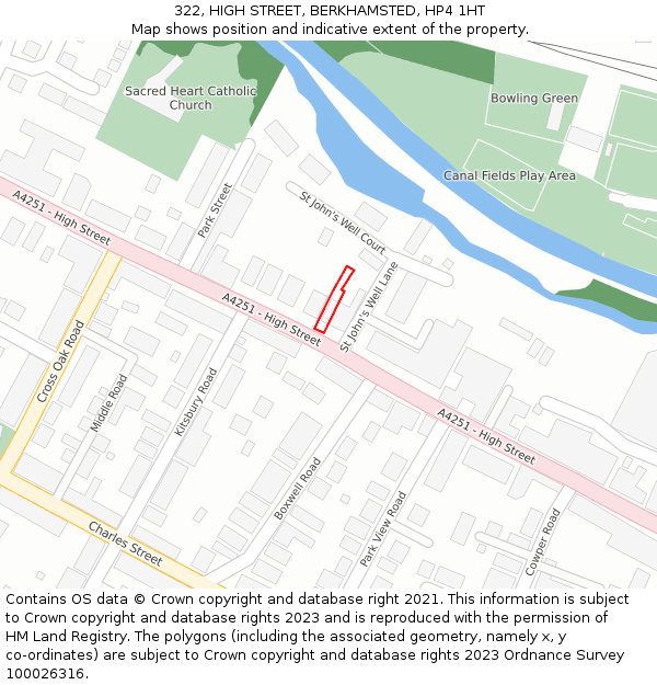 322, HIGH STREET, BERKHAMSTED, HP4 1HT: Location map and indicative extent of plot