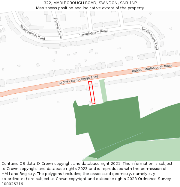 322, MARLBOROUGH ROAD, SWINDON, SN3 1NP: Location map and indicative extent of plot