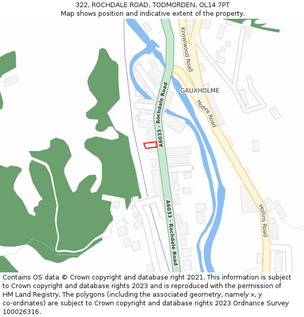 322, ROCHDALE ROAD, TODMORDEN, OL14 7PT: Location map and indicative extent of plot