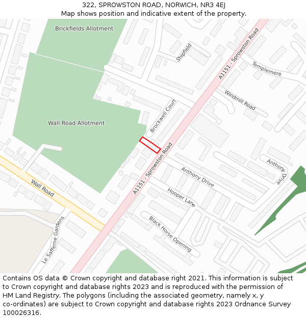 322, SPROWSTON ROAD, NORWICH, NR3 4EJ: Location map and indicative extent of plot