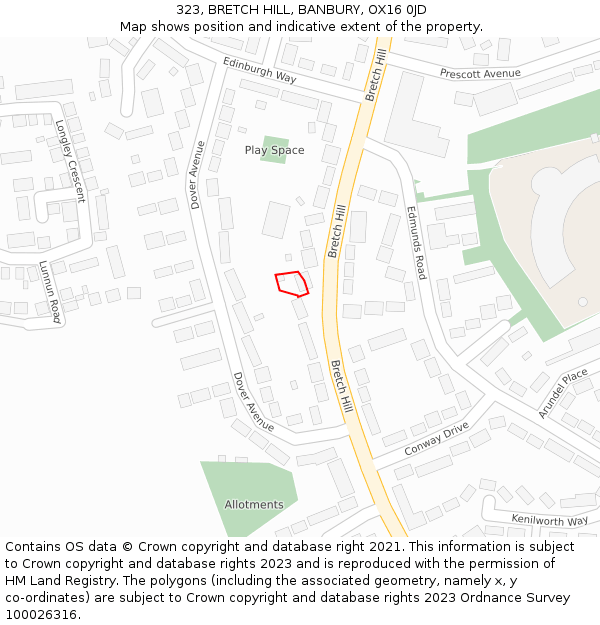 323, BRETCH HILL, BANBURY, OX16 0JD: Location map and indicative extent of plot