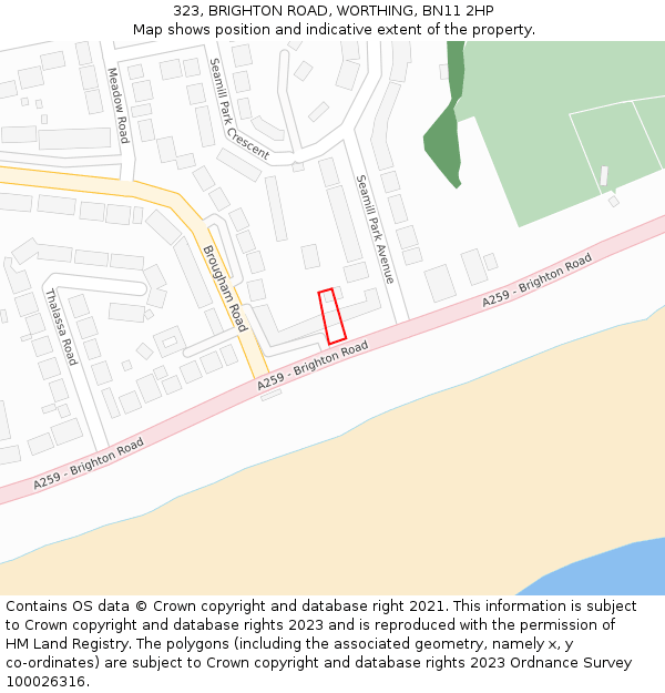 323, BRIGHTON ROAD, WORTHING, BN11 2HP: Location map and indicative extent of plot