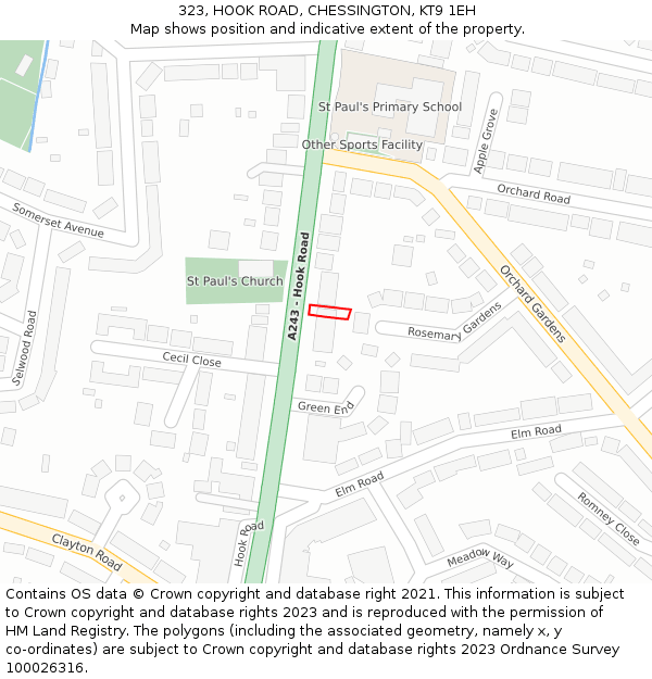 323, HOOK ROAD, CHESSINGTON, KT9 1EH: Location map and indicative extent of plot