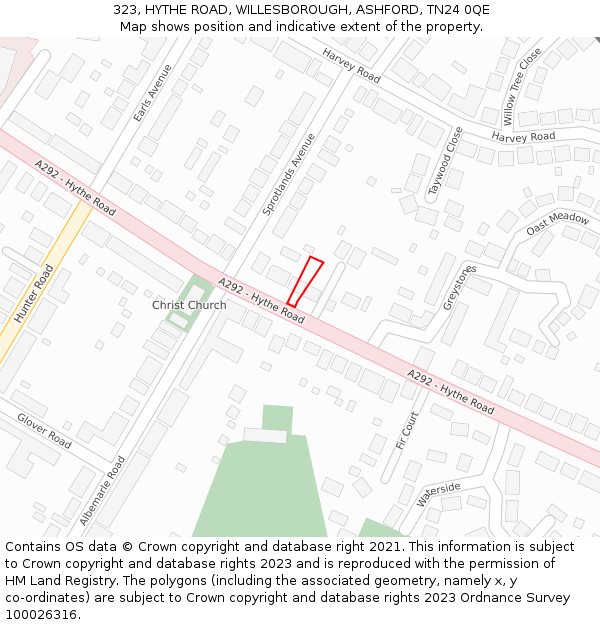 323, HYTHE ROAD, WILLESBOROUGH, ASHFORD, TN24 0QE: Location map and indicative extent of plot