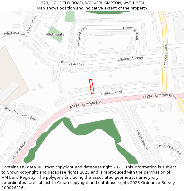 323, LICHFIELD ROAD, WOLVERHAMPTON, WV11 3EN: Location map and indicative extent of plot