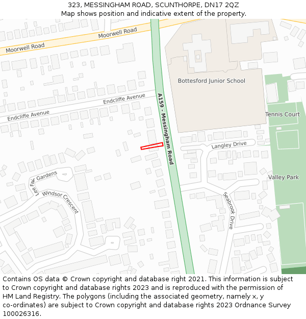 323, MESSINGHAM ROAD, SCUNTHORPE, DN17 2QZ: Location map and indicative extent of plot
