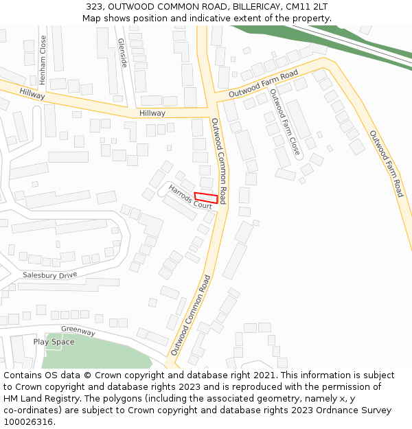 323, OUTWOOD COMMON ROAD, BILLERICAY, CM11 2LT: Location map and indicative extent of plot