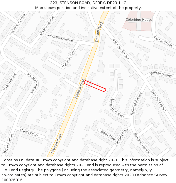 323, STENSON ROAD, DERBY, DE23 1HG: Location map and indicative extent of plot