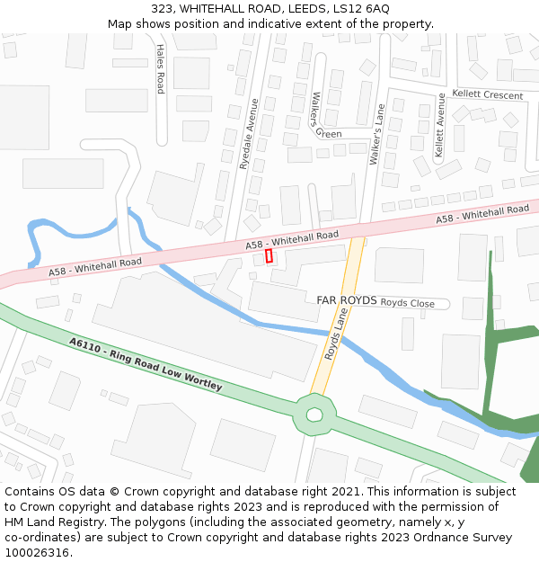 323, WHITEHALL ROAD, LEEDS, LS12 6AQ: Location map and indicative extent of plot
