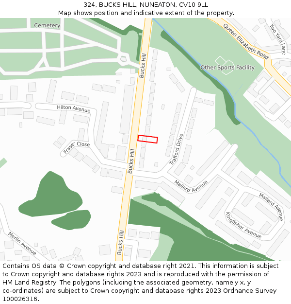 324, BUCKS HILL, NUNEATON, CV10 9LL: Location map and indicative extent of plot