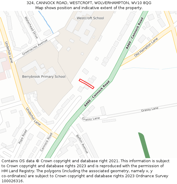 324, CANNOCK ROAD, WESTCROFT, WOLVERHAMPTON, WV10 8QG: Location map and indicative extent of plot