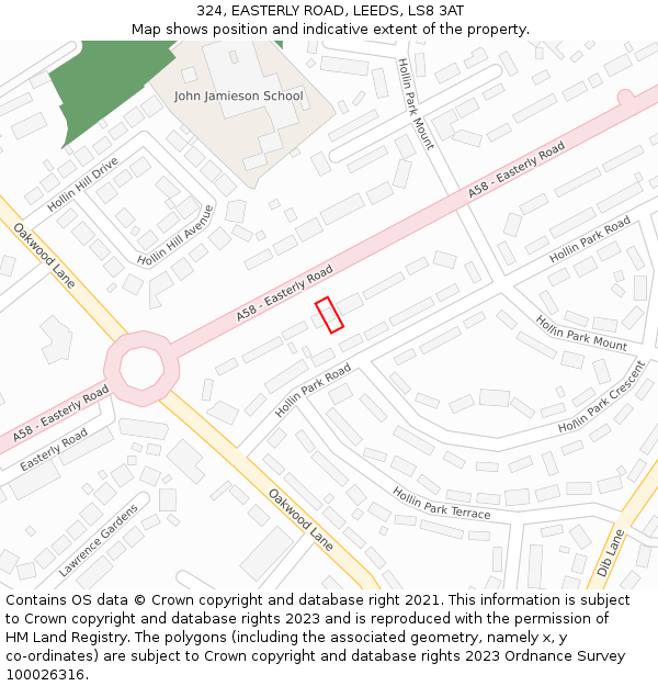 324, EASTERLY ROAD, LEEDS, LS8 3AT: Location map and indicative extent of plot