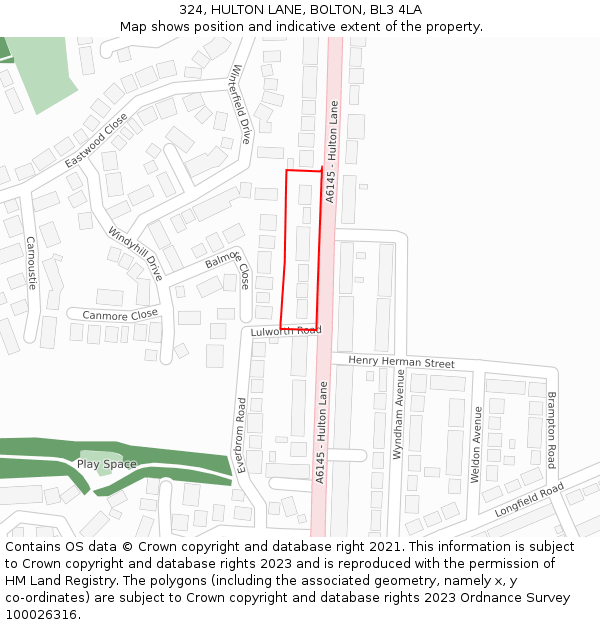 324, HULTON LANE, BOLTON, BL3 4LA: Location map and indicative extent of plot